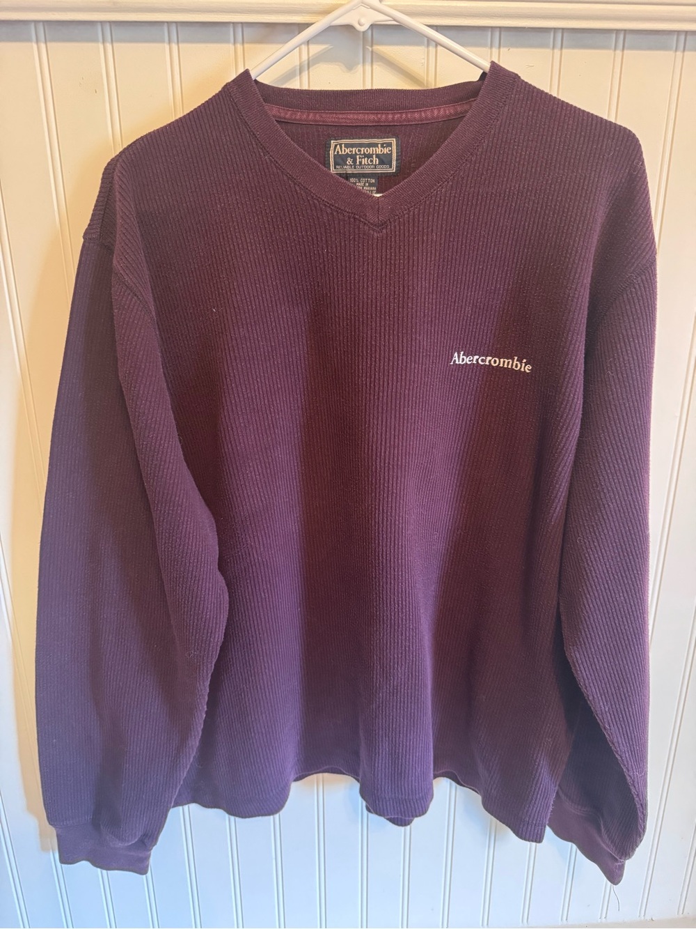 Abercrombie & Fitch Ribbed V-Neck Sweater VTG 90s/Early 2000s Burgundy L